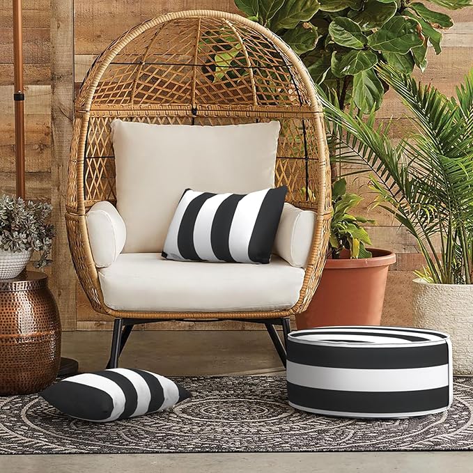 LVTXIII Outdoor/Indoor Lumbar Pillows, Decorative Patio Lumbar Cushions, Fluffy Water Repellent Garden Cushions for Home Patio Coach Sofa Use, 12×20 Inch, Pack of 2, Cabana Black