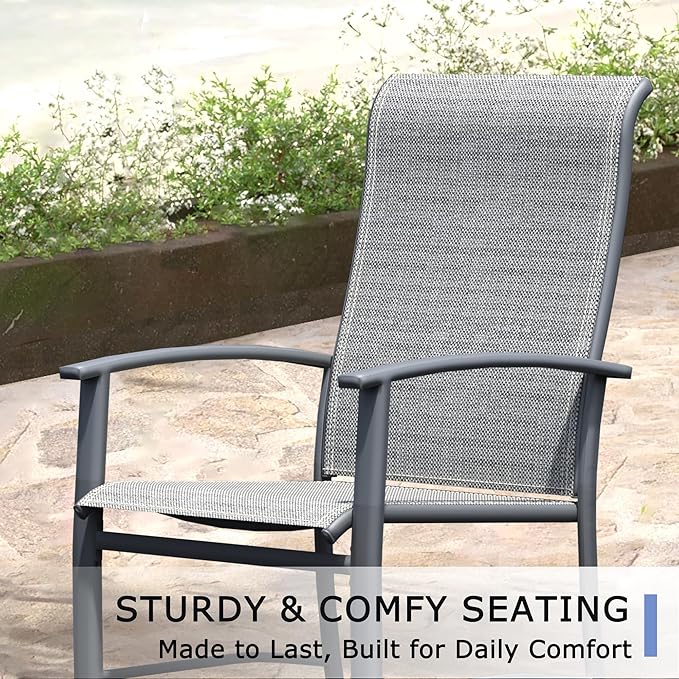 Outdoor Dining Chairs Set of 4, Stackable Patio Chairs with Metal Frame & Textilene Fabric, Perfect for Patio Garden Deck, Grey