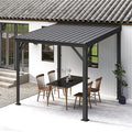 Domi 8’x8’ Lean-to Gazebo, Hardtop Wall-Mounted Gazebo Pergola with Sloping Galvanized Steel Roof and Upgraded Drainage System, Outdoor Permanent Metal Shelters for Patio Backyard Deck, Grey
