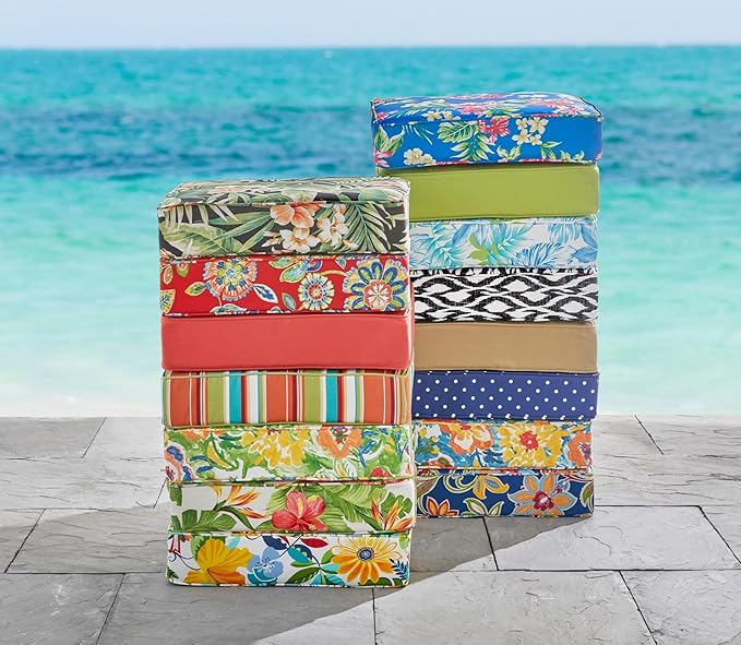 BrylaneHome Extra-Thick Seat Cushion - 23”L x 22”W x 5.5”H - Patio & Outdoor - Water, Stain & Fade Resistant - Geranium