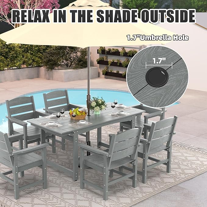 5-Piece HIPS Patio Dining Set, Outdoor Dining Table and Chairs Set with Umbrella Hole, Weatherproof Dining Table Set for 4 Person, Patio Furniture Set for Outside Deck, Grey