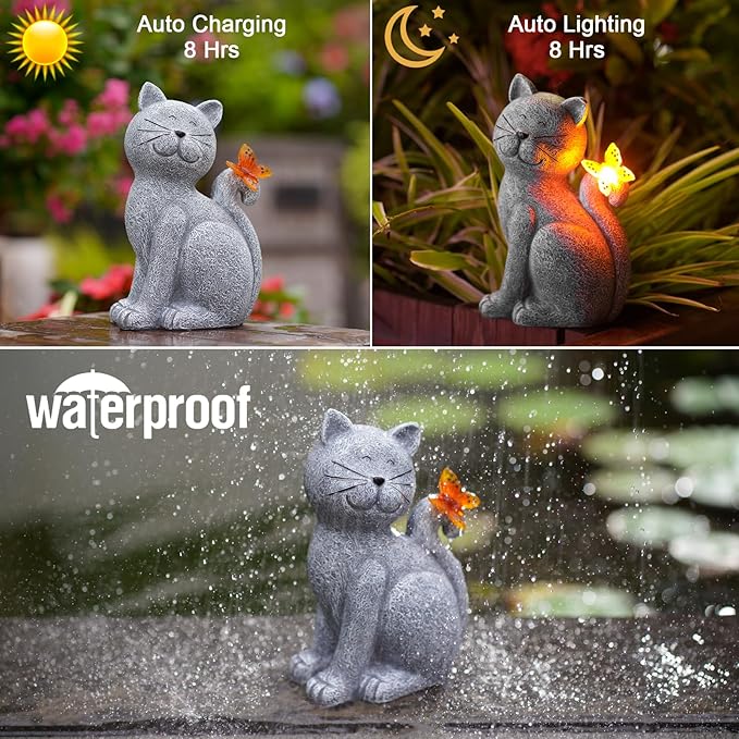 Nacome Cat Outdoor Statues for Garden: Outside Decor with Butterfly Clearance for Yard Art Lawn Ornaments Porch Patio Balcony Home House - Birthday Gifts for Grandma Mom Women