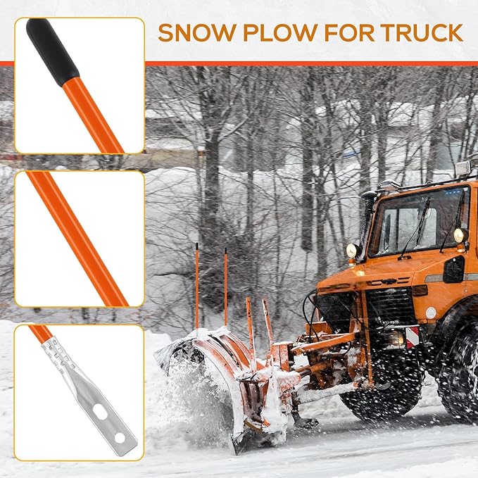 Lasnten 4 Pcs 27 Inch Snow Plow Blade Markers Guide Kit Steel Wire Inside Bolt on Bumper Guides High Visibility Easy Installation for ATV Western Snowplows(Orange)