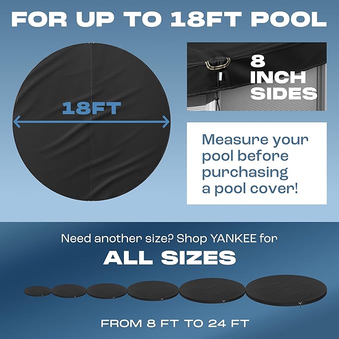 Yankee Diamond Series Pool Covers for Above Ground Pools | All-Weather, Windproof, Light 18ft Round Pool Cover w/ 6 Screw-In Pegs, 6 Ropes | 3 Mounting Methods, Strong Fastenings for Triple Protection