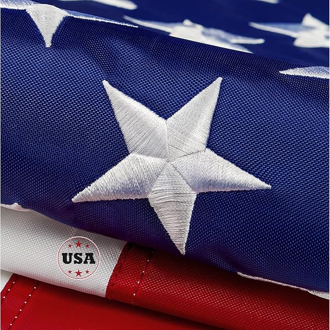 American Flag 5x8ft Long Lasting for Outside, Heavy Duty Nylon, Embroidered Stars, Brass Grommets, Perfect for Outdoor US Flags Show Your Patriotism