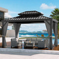 Outdoor Hardtop Gazebos 12 x 12 ft Permanent with High Strength Aluminum Frame, Double-Roof, Pavilion with Curtain and Netting for Patio, Lawn, Deck, Garden (Darkgrey, 12x12 ft)