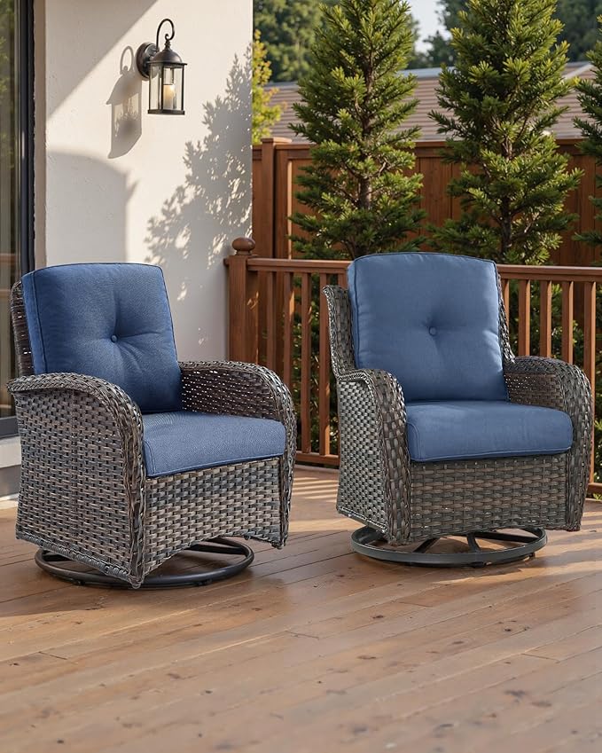 Pop 22x25/22x24 Outdoor Seat Cushions Set of 2 - Comfortable High Back Water-Resistant Patio Wicker Chairs Cushion for Dining Rocker Glider Loveseat Couch Sectional Sofa - Navy Blue/Button