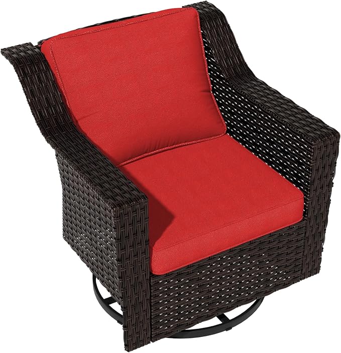 Vista Vibe Outdoor Patio Deep Seat Luxurious Chair - 360 Degree Swivel Glider Rocker Chair with Washable Cushions, Hand-Woven & All-Weather PE Rattan, Balcony, Yard (Brown/Red)