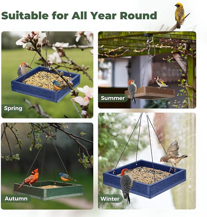 Kingsyard 2 Pack Platform Bird Feeder Tray for Outdoor Hanging - Durable Recycled Plastic & Metal Mesh, Large 3.5 lbs Capacity, Ideal for Attracting Large Birds, Green