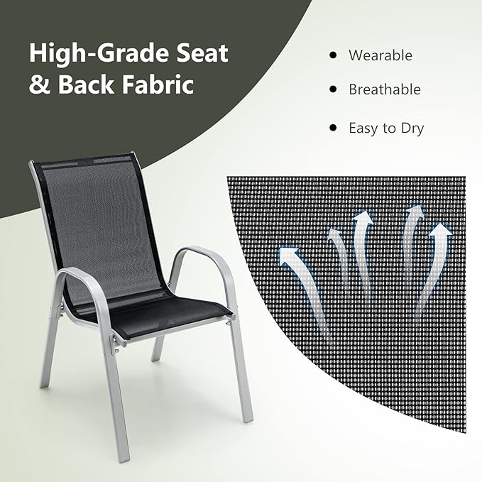 Tangkula Patio Dining Chairs Set of 4, Outdoor Stackable All Weather Heavy Duty Dining Chairs Set with Armrests, Support 330 LBS, for Poolside, Backyard, Garden, Deck, Front Porch (Black)