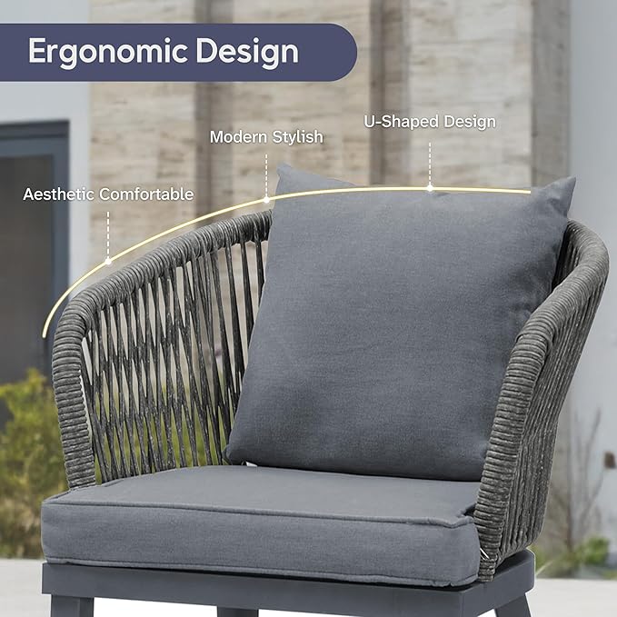 PURPLE LEAF 9 Pieces Outdoor Metal Furniture Set Patio Conversation Sets Dining Set, 1 Square Dining Table and 8 Modern Chairs with Cushions Seat Grey
