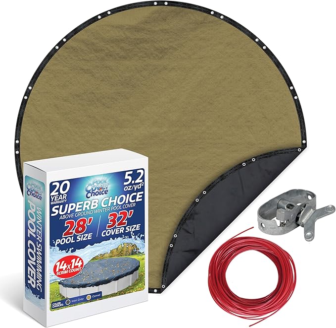 Winter Swimming Pool Cover for 28 ft Aboveground Round Pool Size, Superb Choice Series, Solid Material, Color - Camel, Pool Cover Choice 3128-4CHOICE