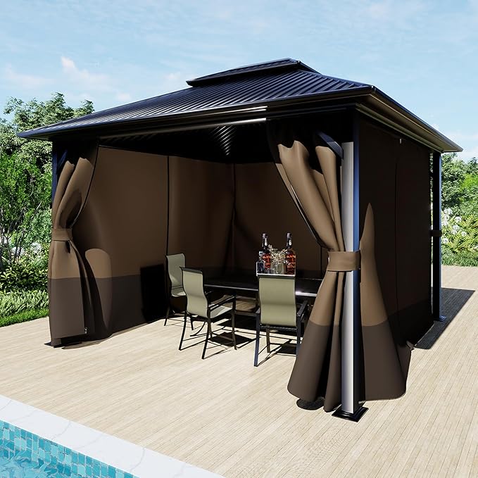 BPS 12' x 14' Gazebo Curtain Privacy 4-Panel Sidewall Outdoor Replacement Shade (Only Curtain)