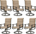 UDPATIO Patio Swivel Dining Chairs Set of 6, Outdoor Swivel Chairs High Back with All Weather Padded Textilene, Metal Rocking Frame for Lawn Garden, Brown