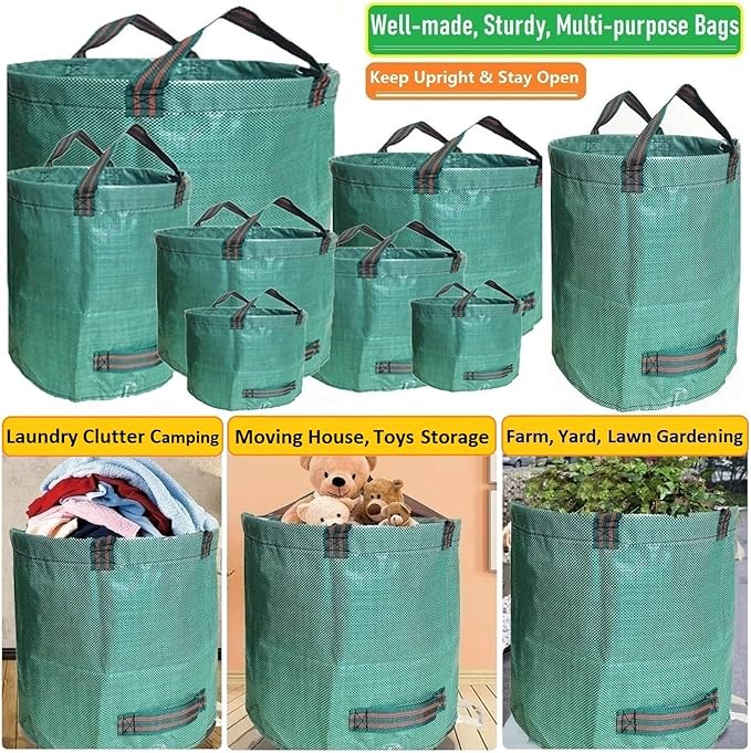 Professional 3-Pack 72 Gallons Yard Lawn Garden Bags (D26, H30 inches) with Coated Garden Gloves,Reusable Leaf Waste Bags,Patio Bags,Laundry Container,Gardening Trimmings Bag with 4 Handles