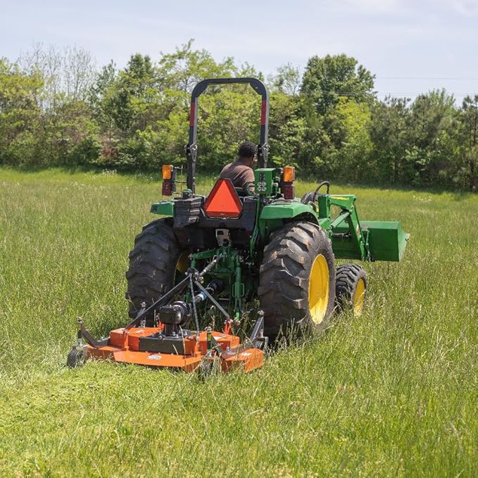 Titan Attachments 3 Point PTO Finish Mower, 72" Cutting Width, Cat 1 Hookup, Orange Finish, Rear Discharge, Pull Behind Mower for 30-50 HP Tractors, Low-Noise Cast Iron Gearbox