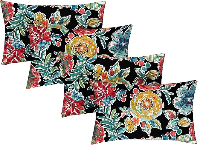 RSH Décor - Jumbo Lumbar Throw Pillows – Set of 4 | 26" x 16" | Indoor Outdoor Use – Patio, Lounge, Adirondack, Deck | Water & Fade-Resistant | Includes Down-Alternative Inserts | Colsen Noir