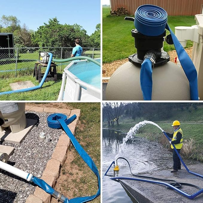 Eastrans 1 1/2 IN x 25 FT Pool Backwash Hose, Heavy Duty Flat Discharge Hose, Weather and Burst Resistant, Best Pool Hoses for Inground Pools, Pool Filter Hose & Pool Drain Hose
