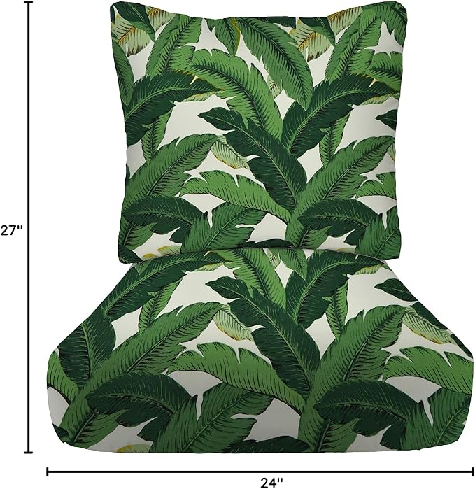 RSH DECOR: Deep Seating Cushion with Pillow Back | 24” x 27” Seat | All-Weather Spun Fabric | Water and Fade-Resistant | Outdoor Chair Cushion Set for Patio Furniture | Swaying Palms Aloe