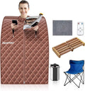 Giantex Portable Steam Sauna, Personal Therapeutic Sauna for Detox, Temperature & Timer Adjustable, 800W Sauna Box Spa w/Chair, 3L Steamer,Massage Roller,Mat,Remote Control, Home Sauna Tent (Coffee)