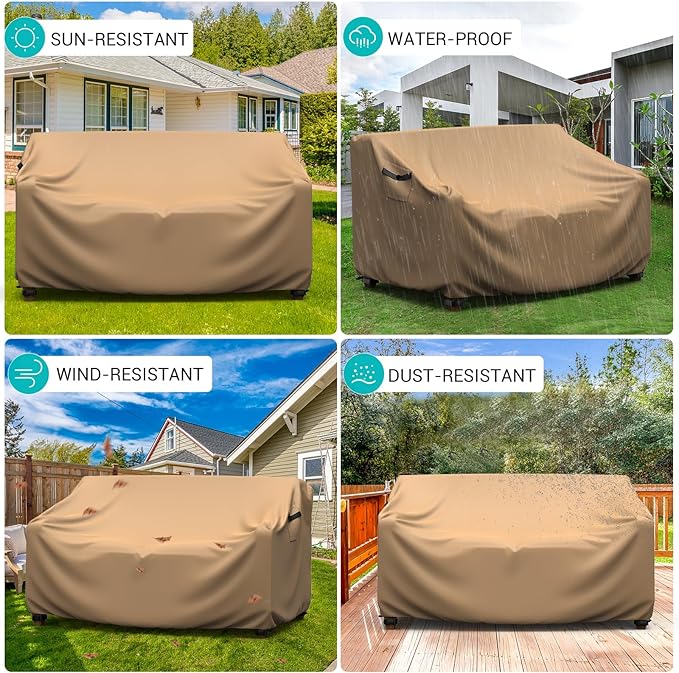 Patio Sofa Cover Waterproof - Heavy Duty 2-Seater Outdoor Couch Cover, Patio Furniture Covers with Air Vent and Handles, 60" L ×34" D×30" H, Brown