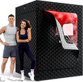 Upgraded 2 Person Sauna Box, Portable Infrared Sauna with 5-Layer Waterproof, 2 Steamers, 2 Folding Chair, 71”x 36”x 49” for Indoor, Outdoor, Gym, Spa, Carbon Black