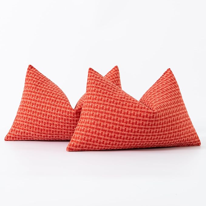 Kevin Textile Outdoor Waterproof Throw Pillow Covers Pack of 2 Farmhouse Decorative Cushion Covers for Garden Patio Tent Balcony Bench Couch Sofa 12x20 Inch, Red