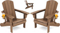 SERWALL Folding Adirondack Chair Set of 2, Reclining Adirondack Chair with 3 Recline Positions, All Weather HDPE Outdoor Adirondack, Brown