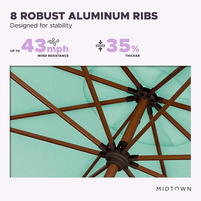 Midtown Umbrellas Sunbrella Umbrella Outdoor Patio Umbrella 2-9 Feet in Canvas Glacier Acrylic Fabric, Auto-Tilt Aluminum Frame For Backyard Umbrella, Deck Umbrella & Porch Umbrella - Wooden Pole