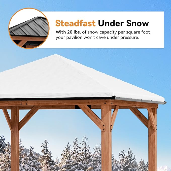 Modern Shade Tranquil Grove Wood Gazebo 10' x 10', Permanent Grill Gazebo with Galvanized Steel Hardtop Roof, Cedar Framed Wooden Pavilion for Garden, Backyard