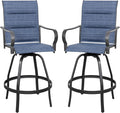 Vongrasig 2 Piece Outdoor Patio Swivel Bar Chairs, All Weather Padded Sling Textile High Top Bar Stools, Bistro Set for Backyard, Lawn Garden, Balcony, Padded Blue