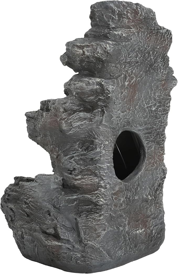 5-Tiered Concrete Tall Slim Fountain, 23.85" H –LED-Lit Column, Space-Saving Modern Outdoor Accent, All-Weather Resistant
