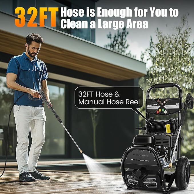 4200PSI Gas Pressure Washer 4.0GPM Gas Power Washer 212CC Gas Powered Washing Machine Commercial High Pressure Washer with 32ft Hose&5 Nozzles for Patio Garden Yard Vehicle (Black with 32ft Hose)