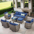 Patio Furniture Set, 7 Pieces Outdoor Wicker Rattan Sofa Couch with Swivel Rocking Chair, Ottomans and Comfy Cushions, All Weather Patio Conversation Sets, Suit for Porch