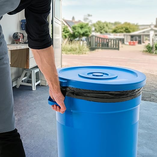 PRO&Family 20 Gallon Trash Can with Lid Round Ingredient Storage Containers Recycling Bin Kitchen Garbage Can Office Garbage Can Trash Barrel Plastic Barrel Yard Waste Bin Outdoor Trashcan (3, Blue)
