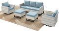 Rilyson Wicker Outdoor Patio Furniture Set - 5 Piece Patio Conversation Set with 2 Swivel Rocker Chairs,2 Rattan Ottoman and 1 Couch for Outside Porch Deck Backyard Garden(Light Grey/Sky Blue)