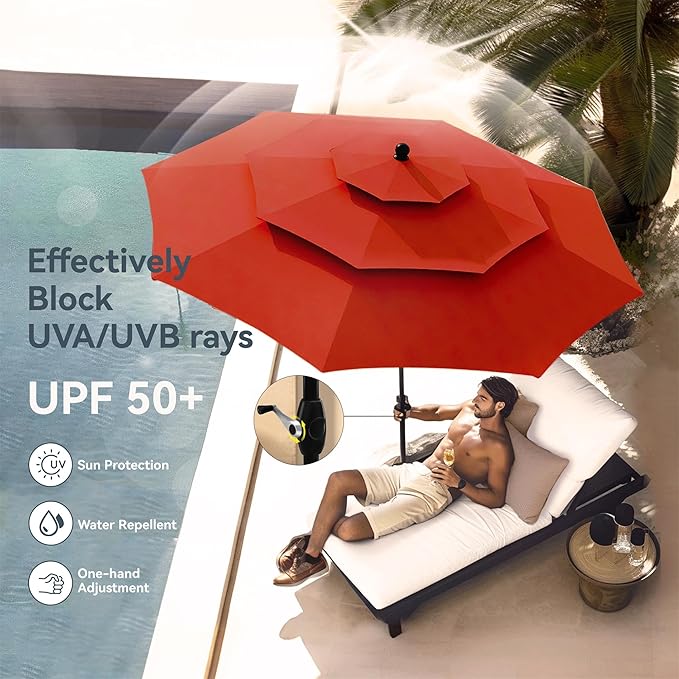 PHI VILLA 5 Pcs Outdoor Dining Set with Umbrella, Patio Dining Set with Metal Outdoor Table and Adjustable Patio Folding Chairs Blue for Yard, Lawn and Garden