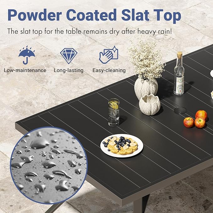 Soohow Outdoor Dining Table 60"x35", Rectangle Patio Dining Table with 1.57" Umbrella Hole, Outdoor Metal Furniture for Patio, Graden, Backyard and Poolside, Weather-Resistant