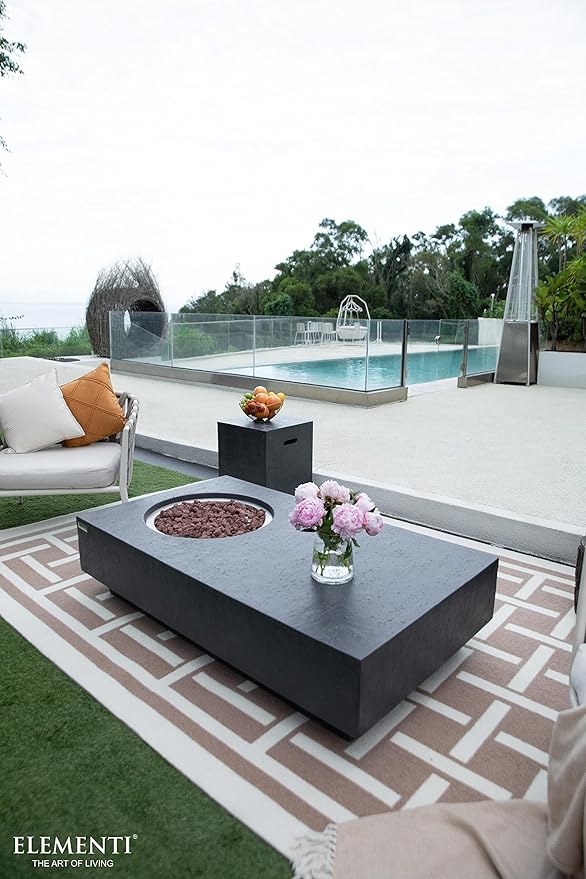 Elementi | Metropolis Gas Fire Pit Cast Concrete 56" Rectangular Fire Table, Outdoor Fire Pit Electronic Ignition | Canvas Cover, Lava Rock Included | Dark Gray (Natural Gas)
