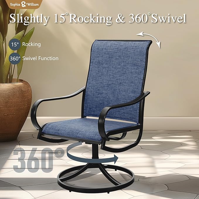 Sophia & William Patio Chairs Set of 6, Swivel Outdoor Chairs Textilene Patio Dining Chairs Heavy Duty with Metal Frame Support 300lbs for Lawn Yard Garden All Weather Blue