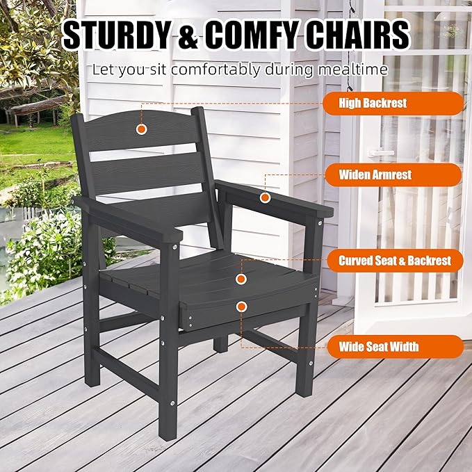 7-Piece HIPS Patio Dining Set, Outdoor Dining Table and Chairs Set with Umbrella Hole, Weatherproof Dining Table Set for 6 Person, Patio Furniture Set for Outside Deck, Black