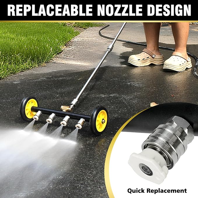 JANZ 16'' Pressure Washer Undercarriage Cleaner and Water Broom Attachment with Foam Cannon, 3 Pcs Extension Wands and 16 Nozzles - 4000PSI, 1/4'' Connector - for Electric and Gas Power Washers