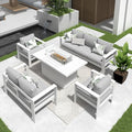 Solaste Aluminum Patio Furniture Set with Fire Pit Table, 5 Piece Metal Outdoor Furniture with Water-Resistant Cushions, Modern Patio Conversation Set for Balcony, Front Porch, and Backyard