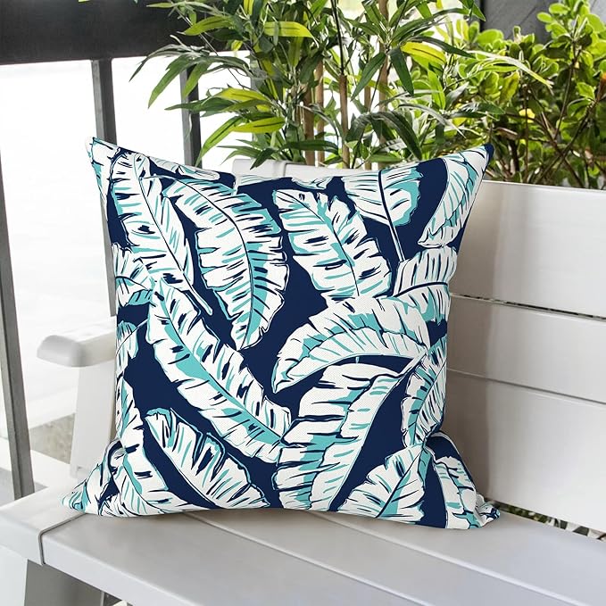 LVTXIII Outdoor Throw Pillow Covers 16 x 16 Inch, Covers ONLY Modern Cute Pattern Decorative Square Toss Pillow Case Pack of 2 for Home Patio Garden Sofa Bed Furniture, Baltic Palms White