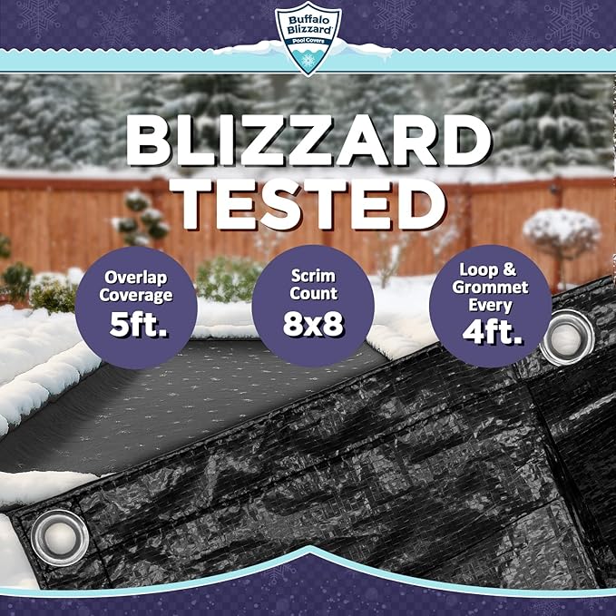 Buffalo Blizzard Economy 12 ft x 24 ft Rectangular Winter Pool Cover | Black/Blue | Closing Inground Swimming Pools | Easy to Install | Heavy Duty, Cold & UV Resistant | Shields from Seasonal Debris