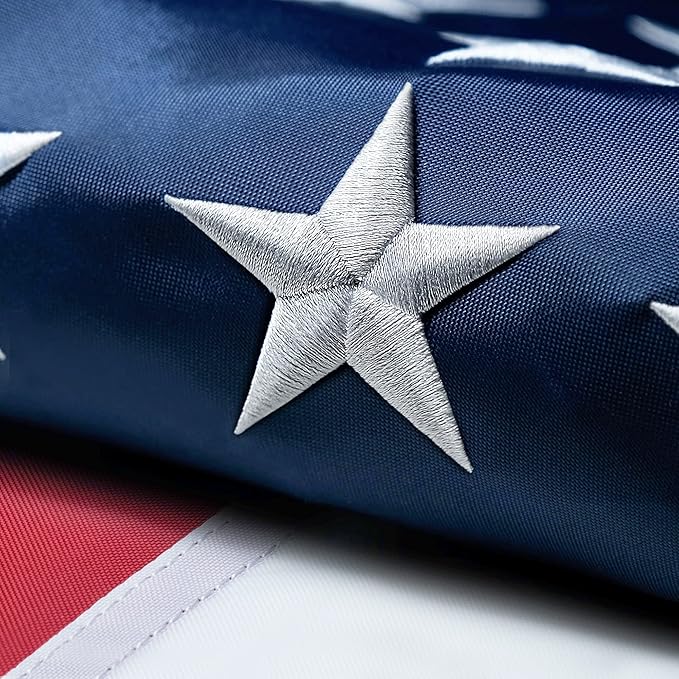 American Flag 5x8 FT Outdoor, Heavy Duty High Wind Large US Flag, Embroidered Stars, 3 Brass Grommets, Oversized Indestructible Tough USA Flags Suitable for Outside