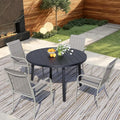 5 Pieces Round Dining Table Set for 4, Patio Dining Set Includes 4 Grey Stackable Patio Chairs and 1 Black Round Table, Patio Furniture Setss with Sling Support for Outside, Garden
