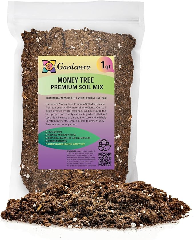 GARDENERA Money Tree Potting Soil Mix for Planting or Repotting Guiana Chestnut, Soil Blended to Properly Grow Money Tree Plants - (1 Quart Bag)