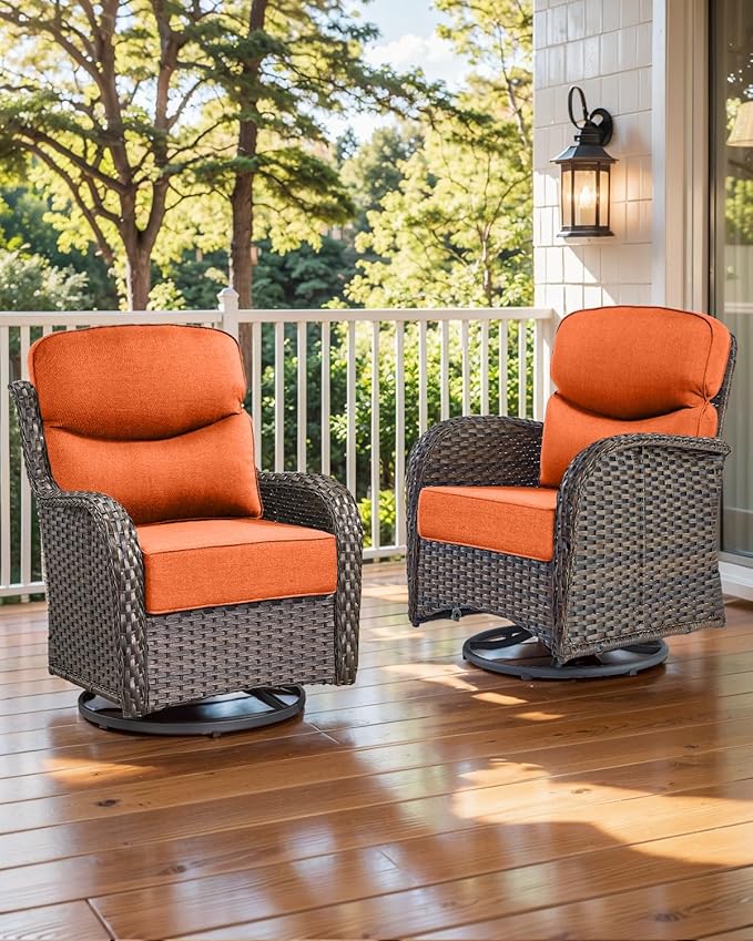 Luxury 22x24/22x25 6-Inch Smile Outdoor Seat Cushions Set of 2 - Superior Comfortable Water-Repellent Patio Chair Cushion for Porch Rattan Dining Swivel Chair Loveseat Sectional Sofa - Orange