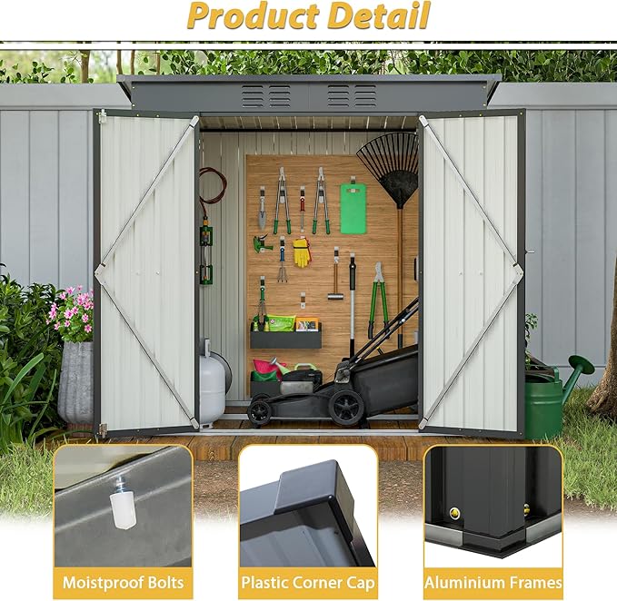 6X4 FT Outdoor Storage Shed, Waterproof Metal Garden Sheds with Lockable Door, Steel Tool Storage Buildings Shed & Outdoor Storage House for Garden, Backyard, Patio, Lawn, Trash Cans(Black)